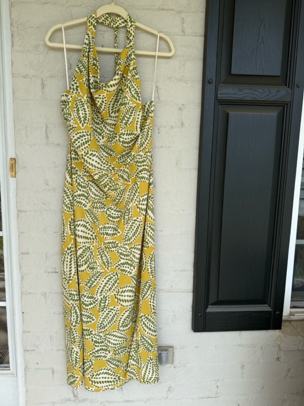NWT Zara Green /Yellow Linen Blend Leaf Print Backless Halter Midi Dress Size XL - Picture 14 of 14